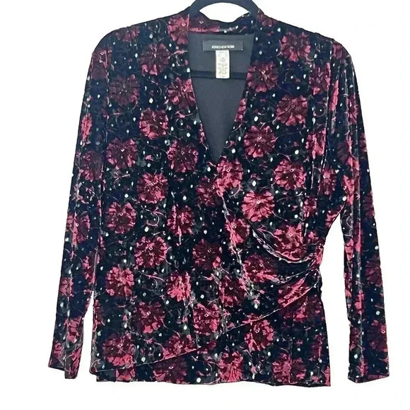Jones New York Tops - Jones New York Velvet Women XL WhimsiGoth Faux Wrap Floral Beaded Witchy Blouse
